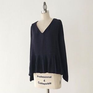 Zara Navy Blue Pleated Peplum Long Sleeve Top Lg